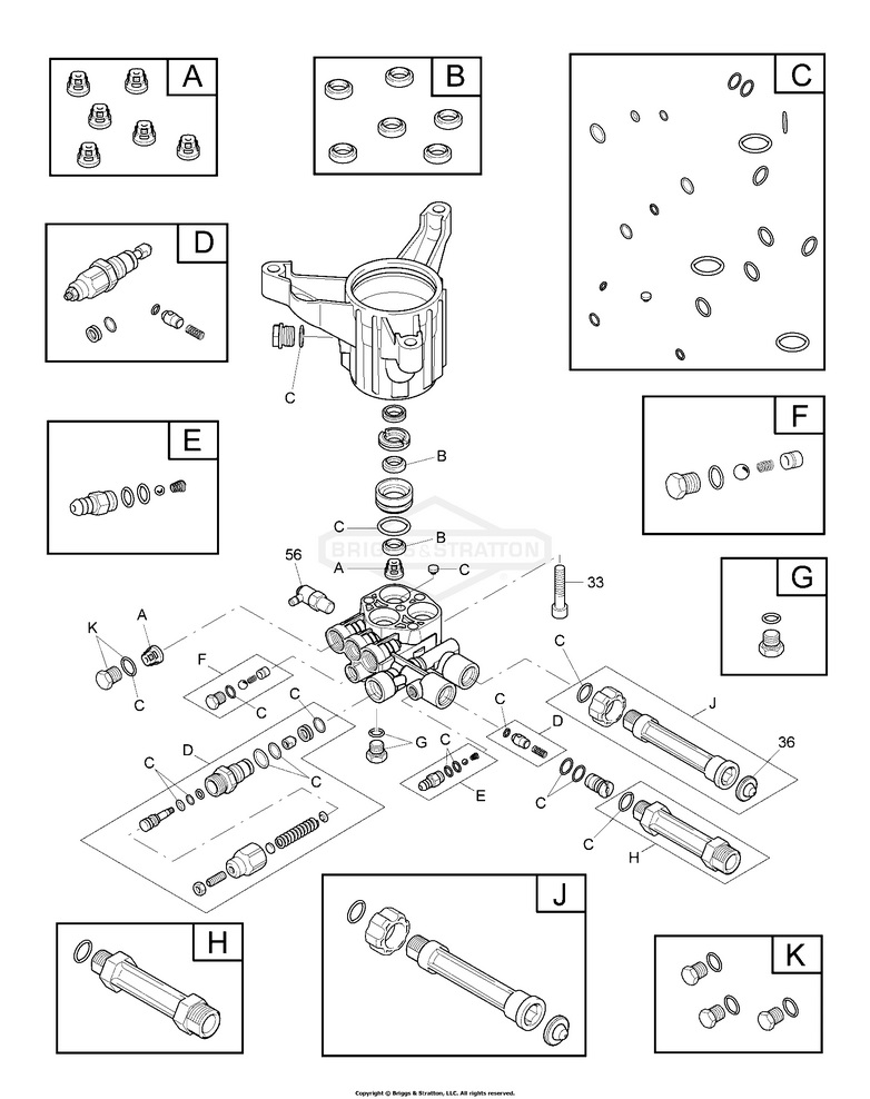 Briggs 020688-01 & 707992 pump breakdown & rebuild kits